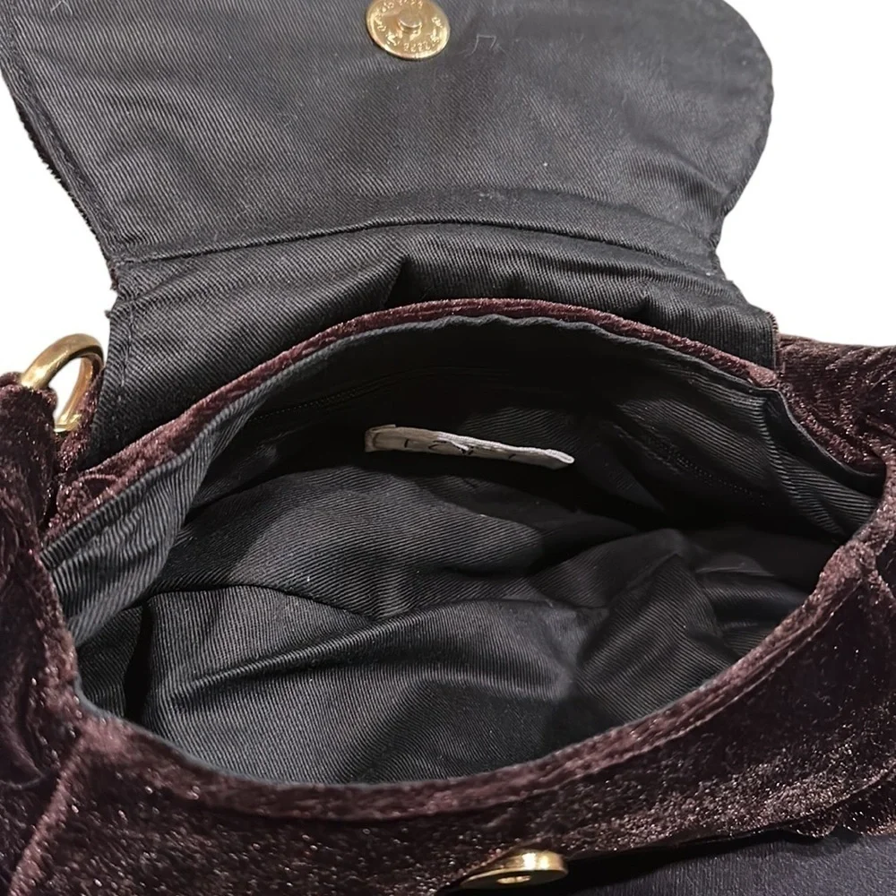 Ann Taylor LOFT dark chocolate Brown velvet east west bag gold chain handle